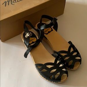 Swedish Hasbeens Black Leather Cutout Clog Sandals